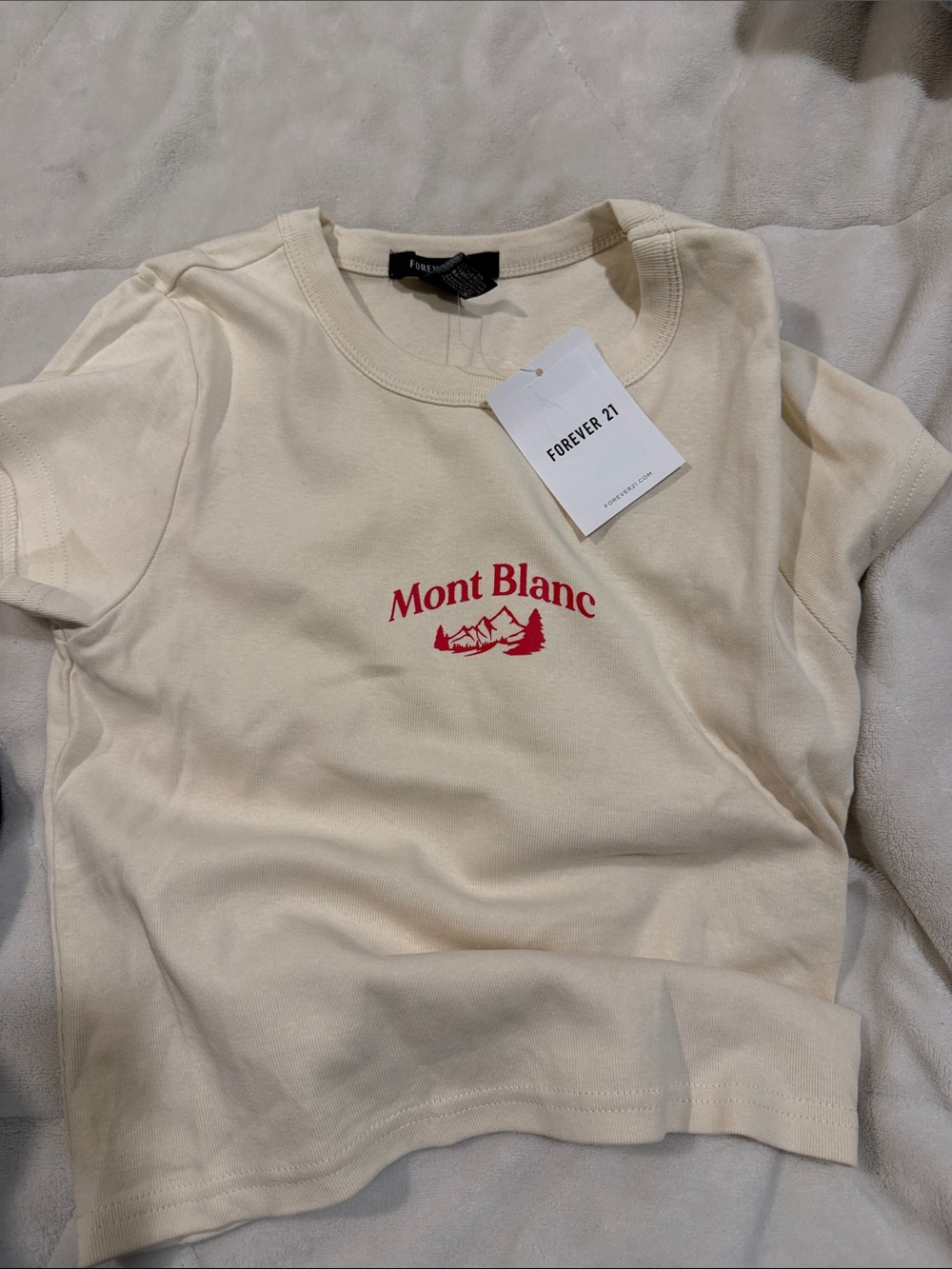 Forever 21 Cream Tee with Red Mont Blanc Graphic
